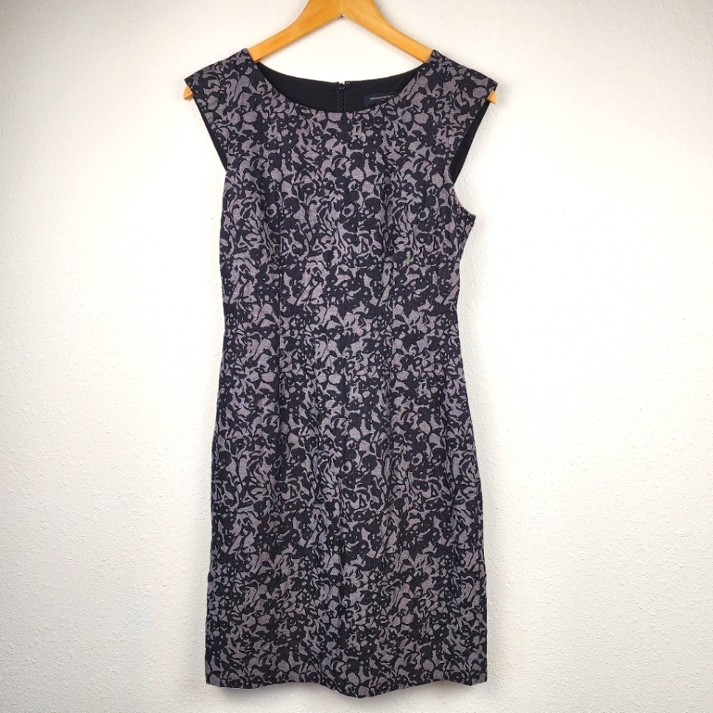 Banana Republic Fitted Sleeveless Jacquard Sheath Black Gray Career Dress Size 2